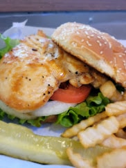 Grilled chicken sandwich with fries
