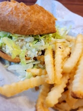 Crispy fish sandwich with french fries