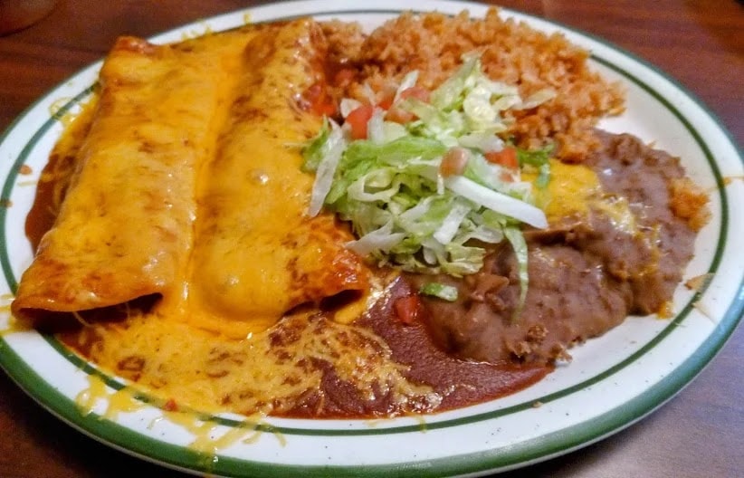 Cheese enchiladas with rice and beans